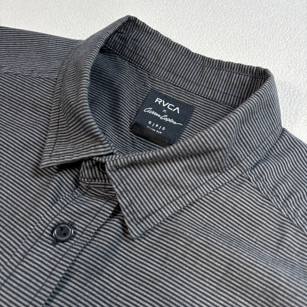 RVCA x Curren Caples‎ Shirt Men's S Gray Stripe Pocket Button Down MJ505CUR